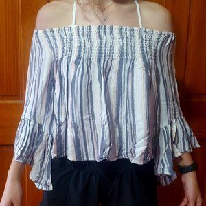 Womens off the shoulder raglan flounce sleeve top